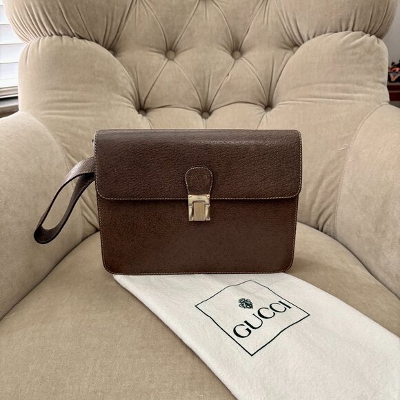 VTG Auth GUCCI Genuine Pigskin Leather UNISEX Collector's Wristlet Clutch Bag - Picture 1 of 6